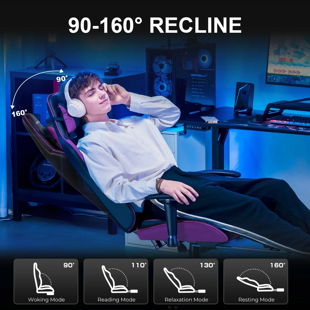 2026 NewGTRACING Gaming Chair, Ergonomic Office Desk Chair with Lumbar Support, PU Leather, Footrest & Adjustable Headrest, Red