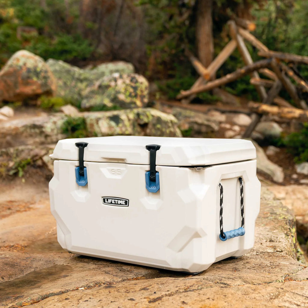 Lifetime 65 qt Bear-Resistant Camping Cooler, Premium High Performance, Ice Retention, Hard Cooler, 75 Can Capacity, Arctic White (90997)