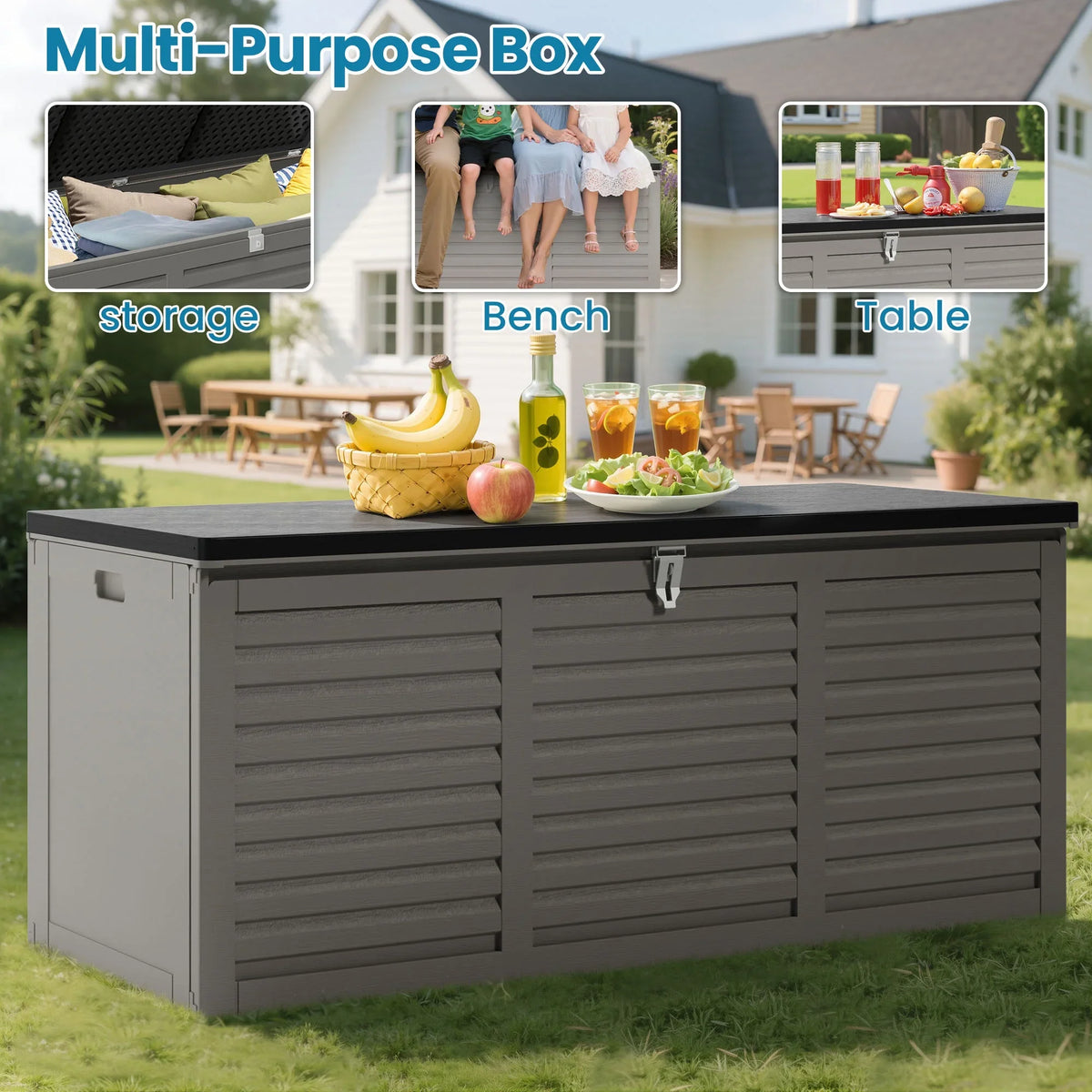 2026 NewOutdoor Storage Box, 130GAL Waterproof Deck Box, Lockable Pool Patio Storage Indoor Toy Box, Outdoor Storage Bench for Porch, Max Load Weight 500LBS