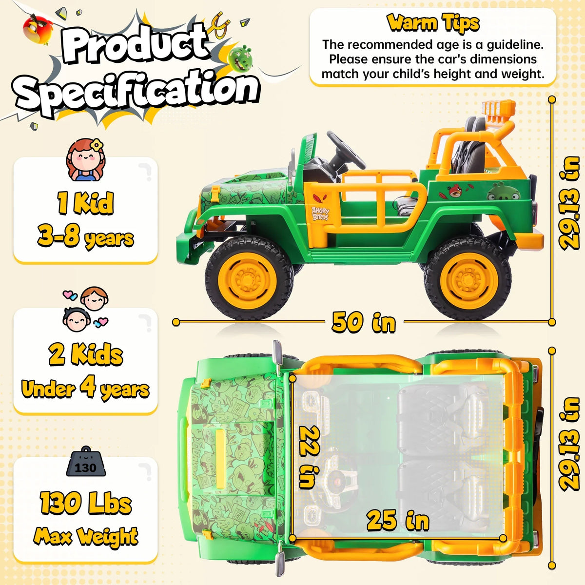 2026 NewJoyracer 24 Volt Ride on Toys for Big Kids, Licensed Angry Birds Ride on Truck with Remote, 2 Seater 4WD Electric Ride ons with Shovel, Bluetooth, Lights, Power Car Wheels for 3-8, 130lbs, Green