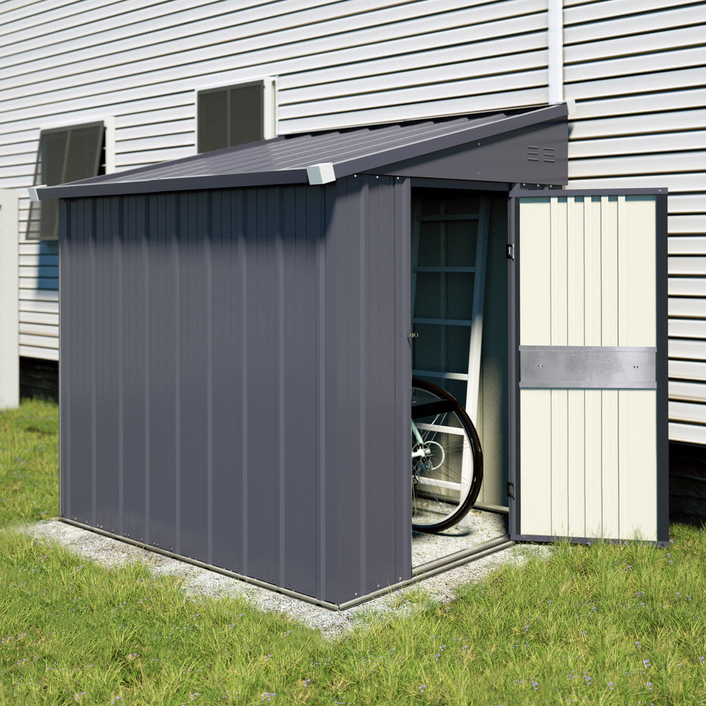 2026 NewVEIKOUS Outdoor 8' x 4' Storage Lean-to Shed 8' x 4' w/Lockable Sliding Door and Vents for Backyard, Patio & Lawn, Grey
