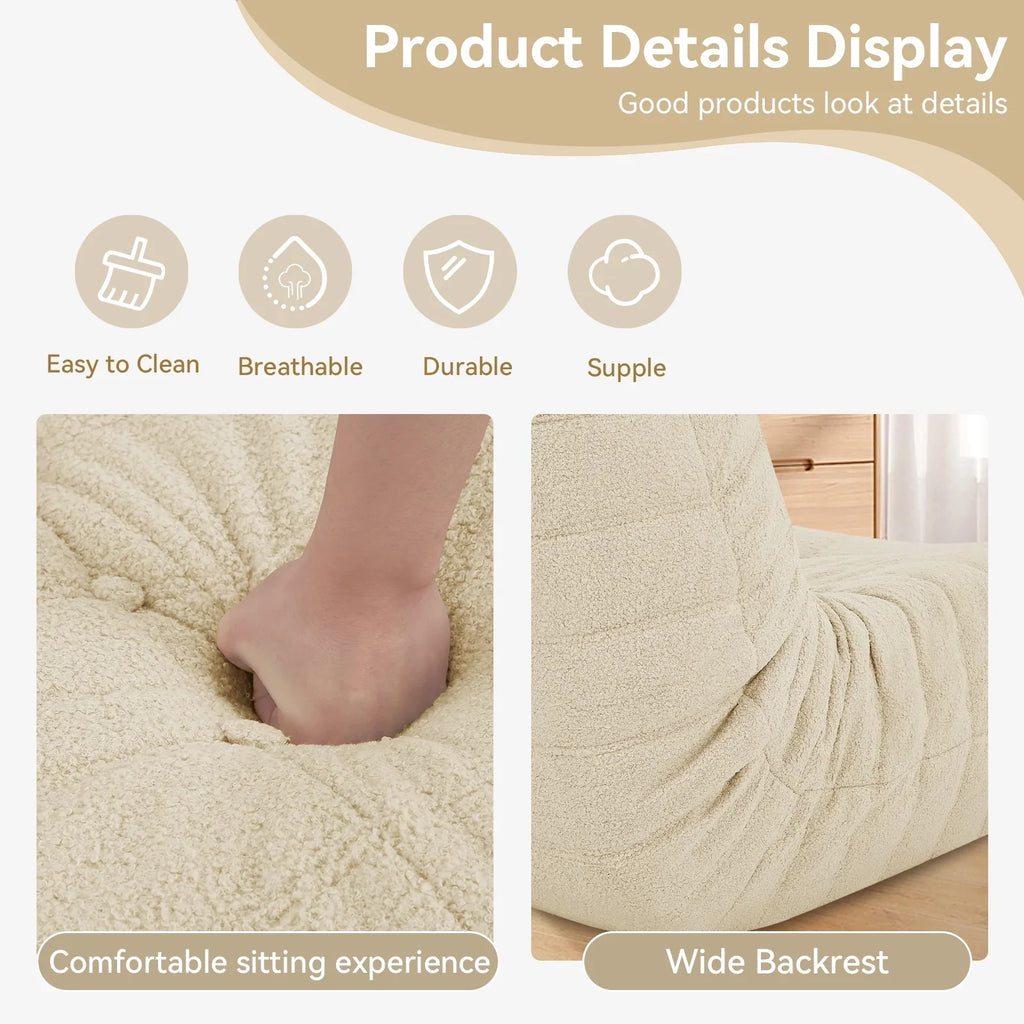 2026 NewVFD Bean Bag Chairs for Adults, Beanbag Chair with Ottoman Lounge Sofa Memory Foam Comfy Reading Chair for Bedroom & Living Room, Lazy Floor Sofa Couch
