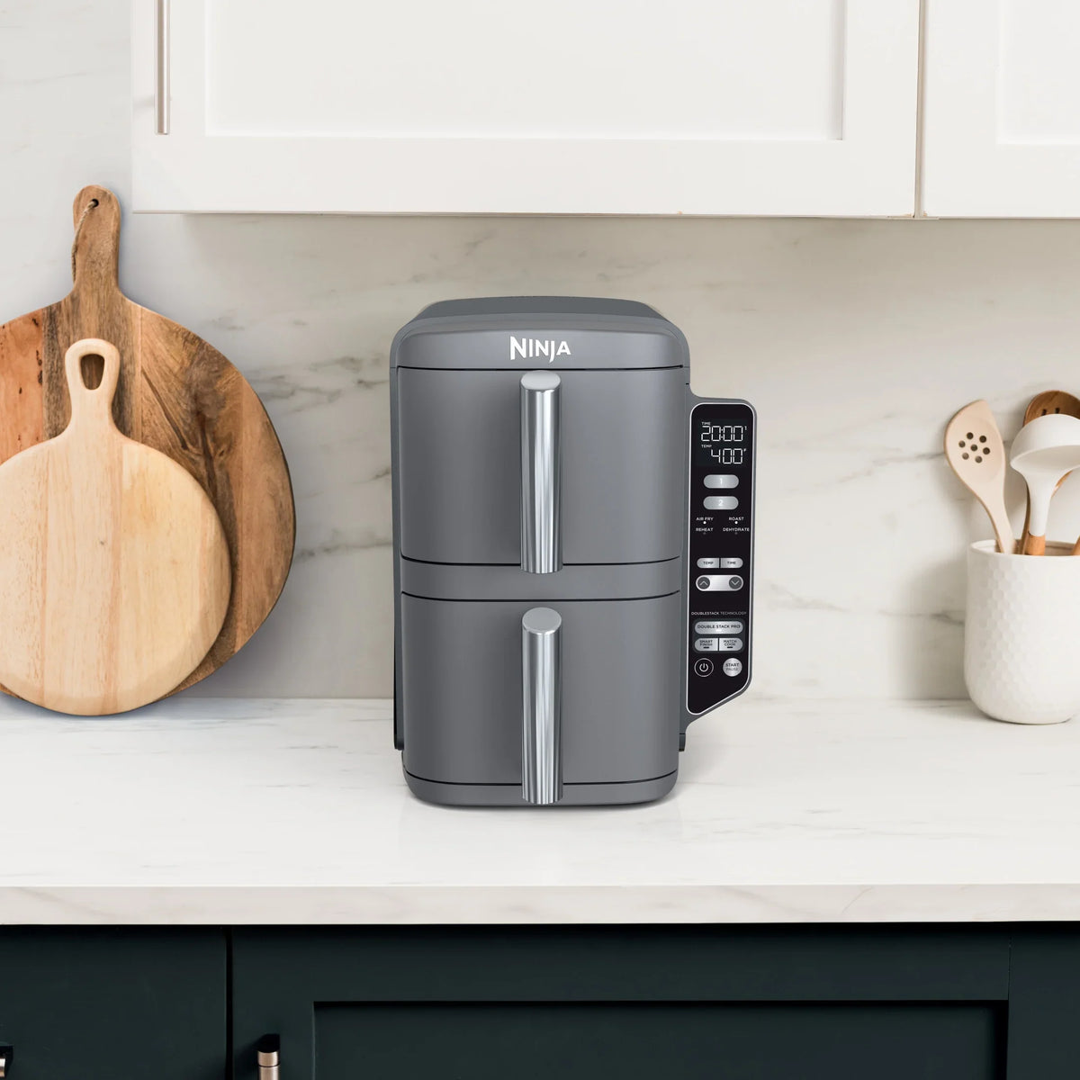 2026 NewNinja DoubleStack XL 2-Basket Air Fryer, DoubleStack Technology Cooks 4 Foods at Once, Space Saving Design, 10 QT, 4-in-1, Smart Finish & Match Cook, SL400