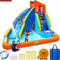 2026 NewSportspower Big Wave II Inflatable Water Slide with Climbing Wall & Splash Pool, Ages 3-8, Heavy Duty, ASTM Certified, Lifetime Warranty on Included Blower