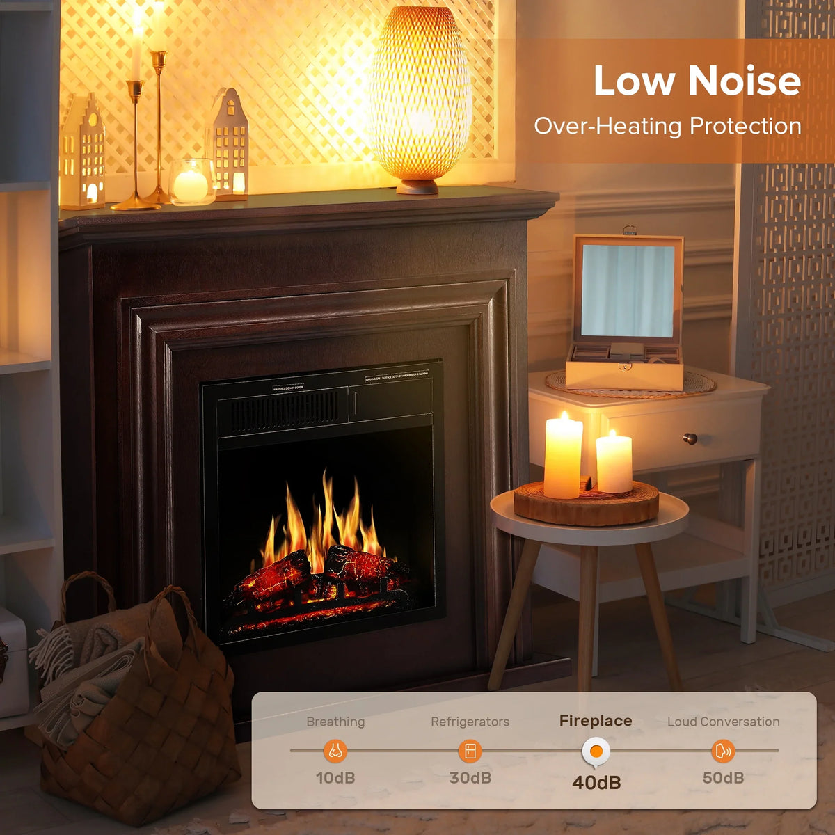 2026 NewKISSAIR Electric Fireplace Mantel Wooden Surround Firebox, Free Standing Fireplace, with Remote Control, Adjustable LED Flame, 750W/1500W -White