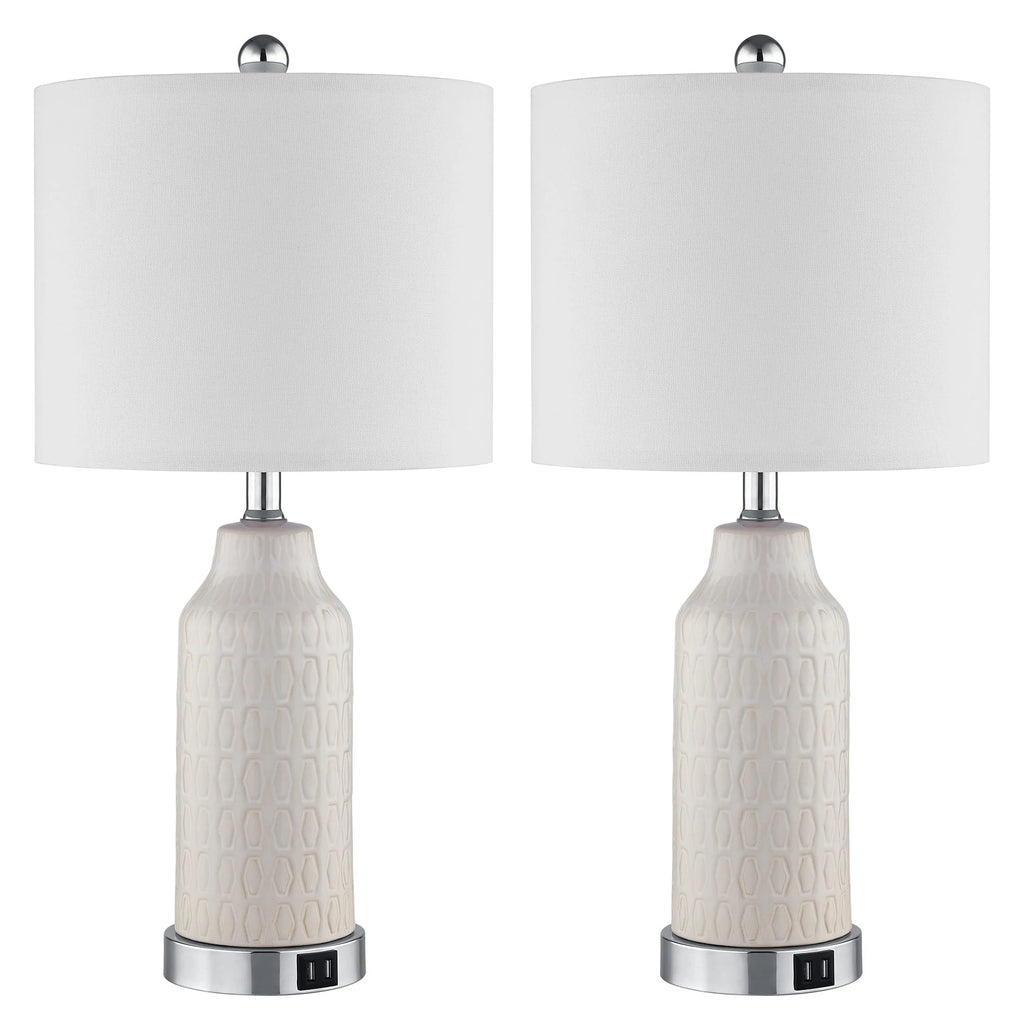 2026 NewCinkeda Table Lamp Set of 2 for Living Room Bedroom with USB Ports AC Outlet 3 Way Dimmable Touch Nightlight Farmhouse White Floral Nightstand Bedside Lamps