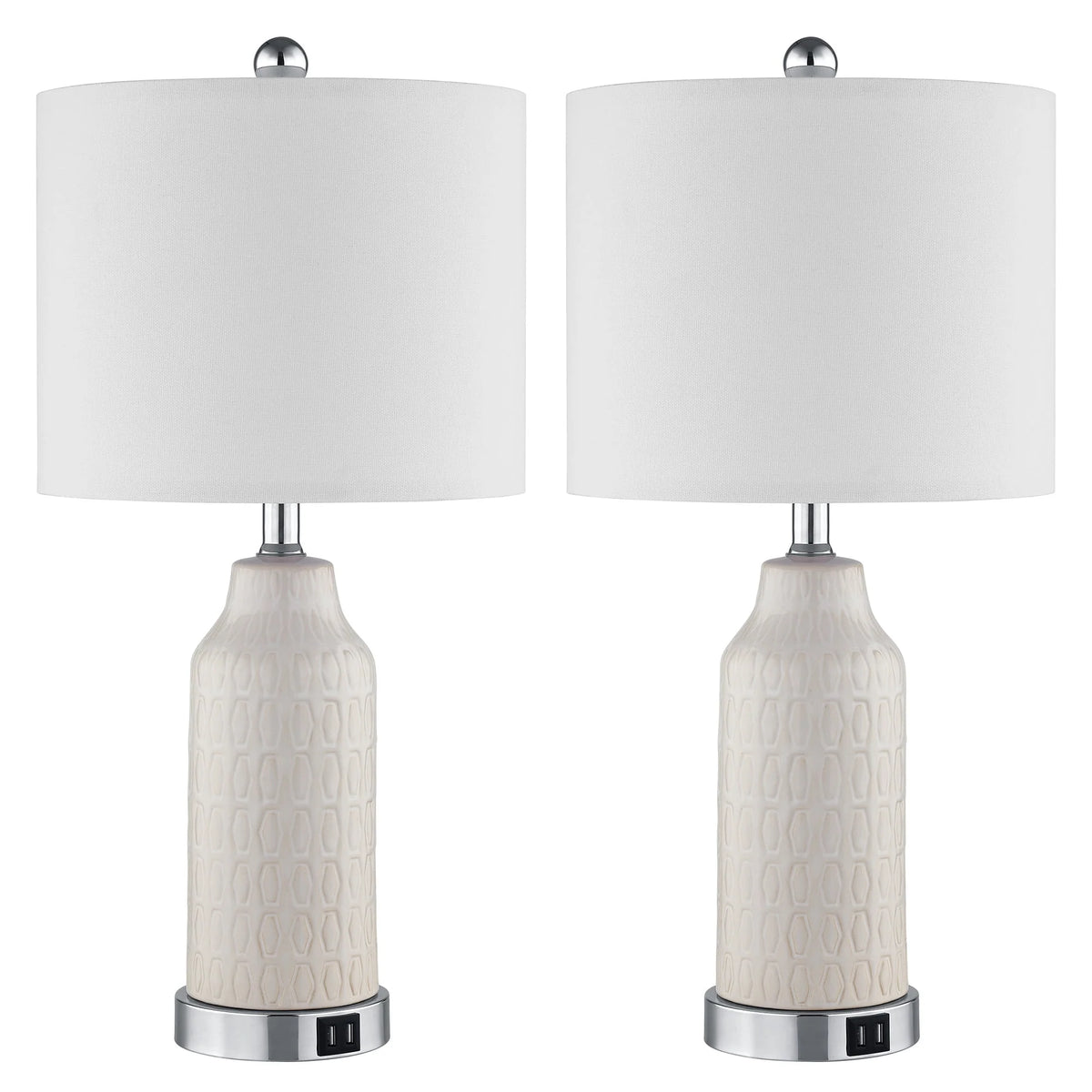 2026 NewCinkeda Table Lamp Set of 2 for Living Room Bedroom with USB Ports AC Outlet 3 Way Dimmable Touch Nightlight Farmhouse White Floral Nightstand Bedside Lamps