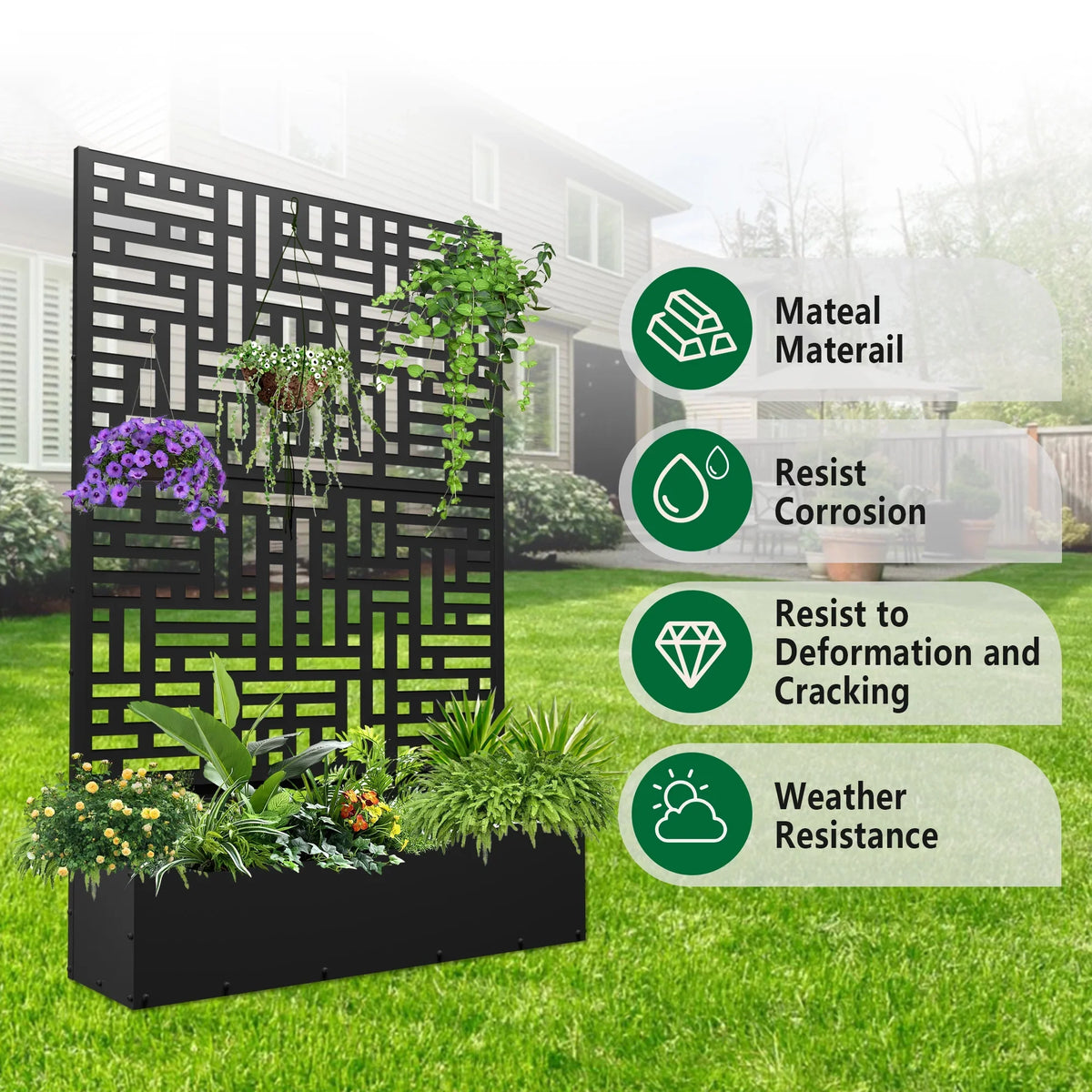 2026 NewFOOWIN 71'' H Metal Planter with Trellis, Outdoor Raised Garden Bed for Climbing Plants, Trellis Planter Box with Drainage Hole, Black