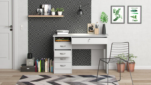 2026 NewTvilum Walden 5 Drawer Office Desk with 1 Locking Drawer for Adults, White