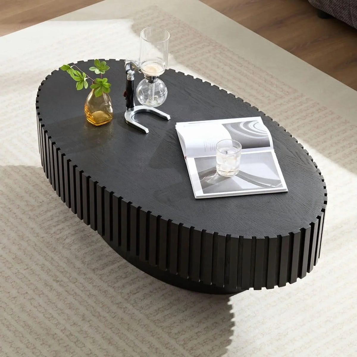 2026 NewFFH 43.7 inch Oval Coffee Table for Living Room,Handcraft Rustic Corner Coffee Table Nature Wood Relief Sturdy Pedestal for Apartmen,Side Table Centre Table,Nature Wood