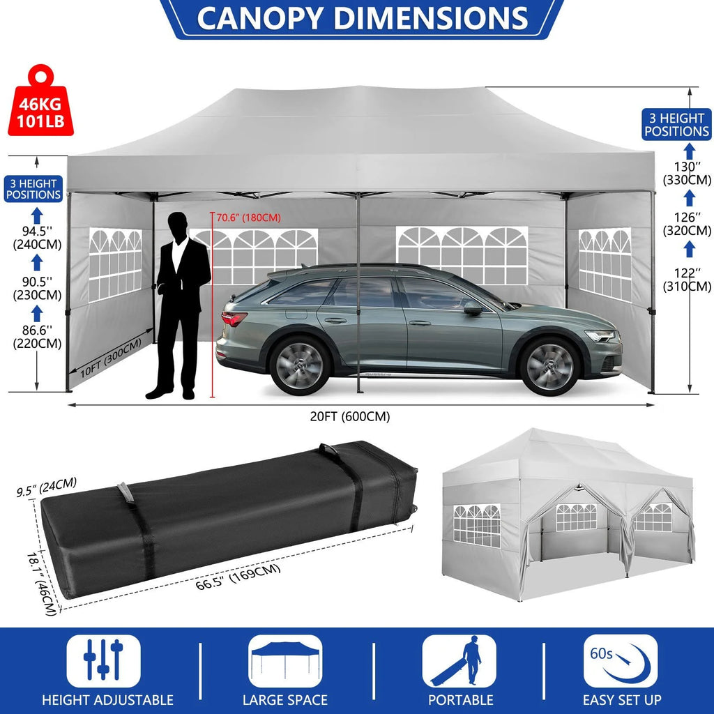 HOTEEL 10x20 Pop up Canopy with 6 Sidewalls Commercial Heavy Duty Canopy UPF 50+ All Weather Waterproof Outdoor Wedding Party Tents Gazebo with Roller Bag, Khaki