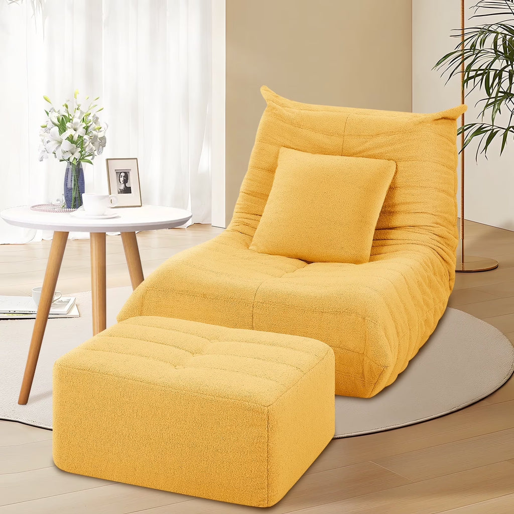 2026 NewVFD Bean Bag Chairs for Adults, Beanbag Chair with Ottoman Lounge Sofa Memory Foam Comfy Reading Chair for Bedroom & Living Room, Lazy Floor Sofa Couch