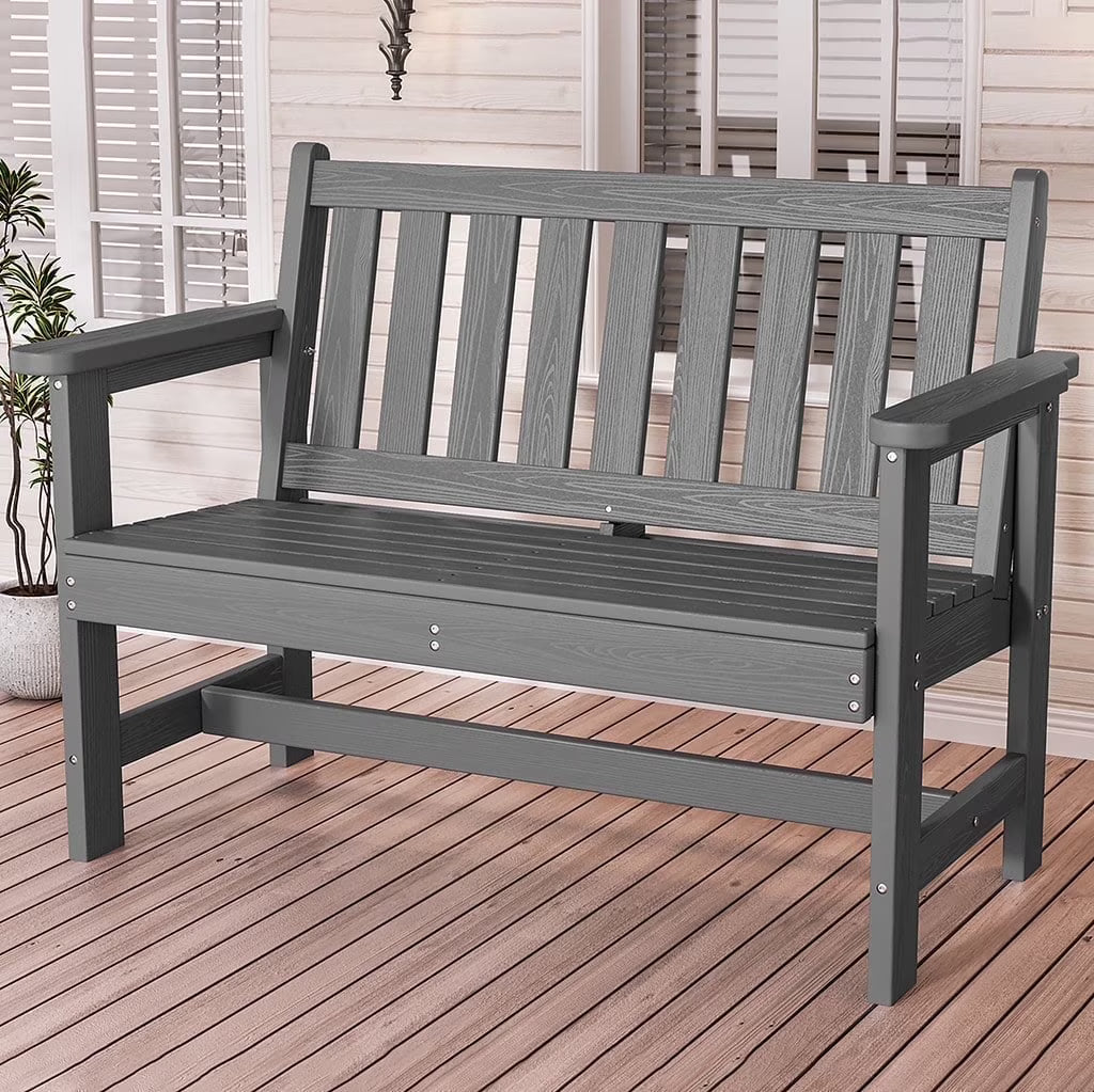 2026 NewSERWALL Outdoor Bench for 2-Person, Weather-Resistant HDPE with Aluminum Reinforcement, Supports 660 lbs, Comfortable Seating for Patio, Garden, and Porch, Black