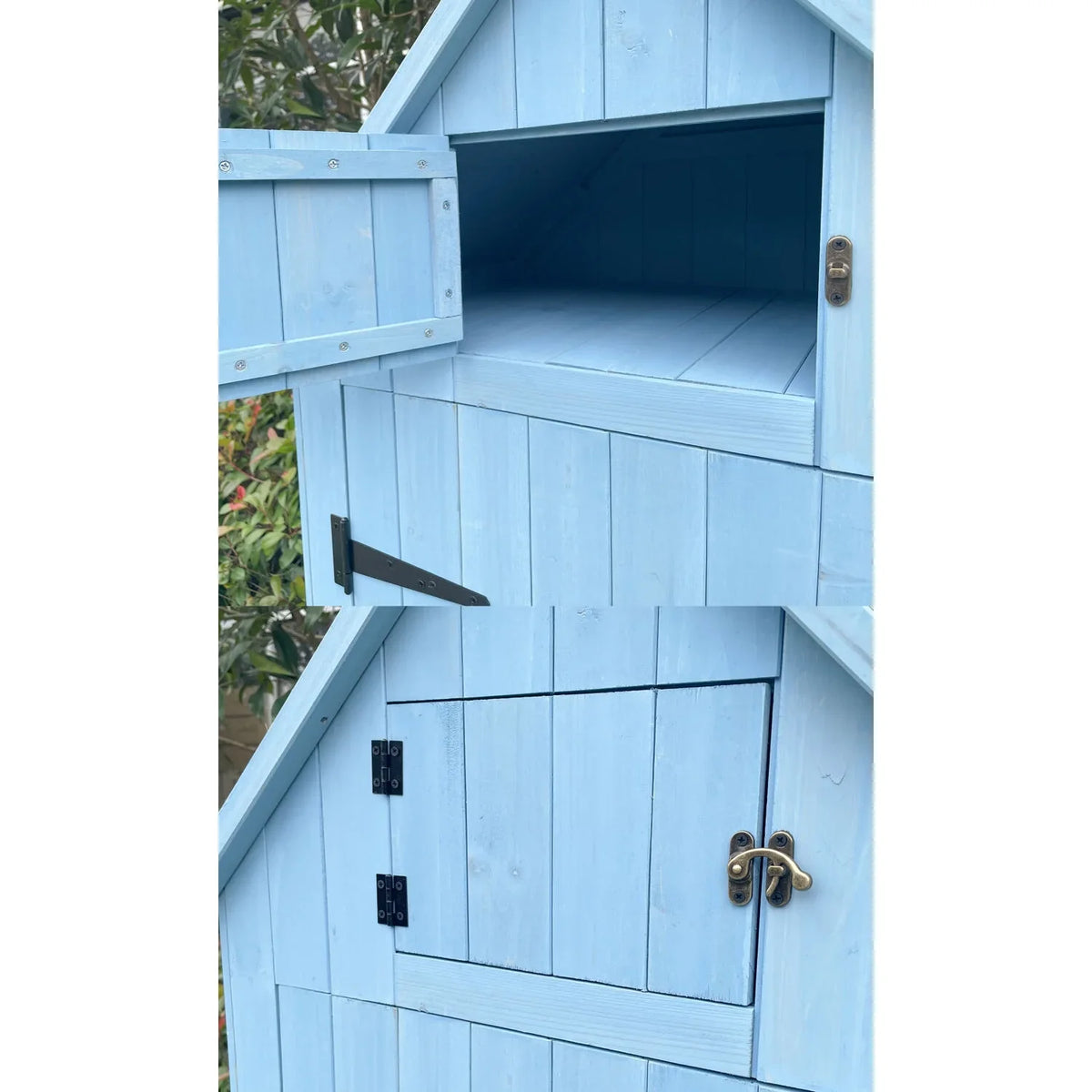 2026 NewHanover Sturdy Durable Waterproof Wood Outdoor Vertical Storage Shed, 70.40"x 30.30"x21.30", Blue