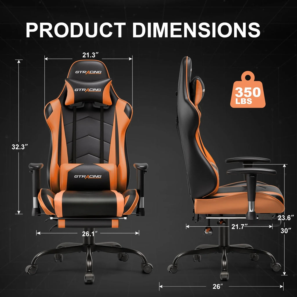 2026 NewGTRACING Gaming Chair, Ergonomic Office Desk Chair with Lumbar Support, PU Leather, Footrest & Adjustable Headrest, Red