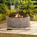 2026 NewSunjoy Stone Fire Pit 26 Inch, Outdoor Round Wood Burning Fire Pits with Spark Screen and Poker Grey