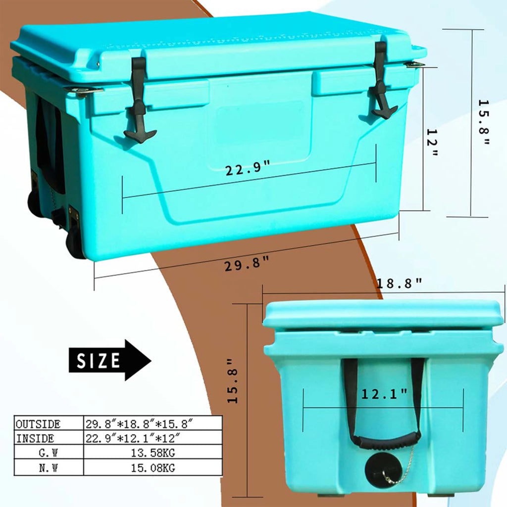 Segmart 65QT Hard Insulated Portable Cooler for Camping, Ultra-Light Insulated Ice Chest Box with 2 Wheels, Leak-Proof Cooler for Drink, Beverage, Beach, Camping, Picnic, Barbecue, Khaki