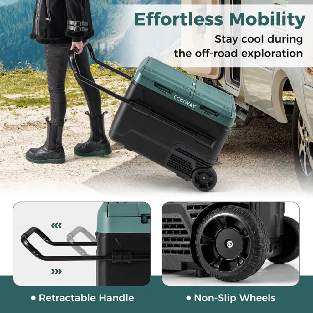 Spaco Dual Zone 12V Car Refrigerator for Vehicles Camping Travel Truck RV Boat Outdoor and Home Use-Green, Quart Portable Freezer Electric Cooler Car Refrigerator