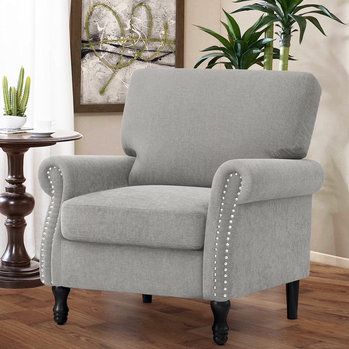 2026 NewCOOLHUT Modern Accent Chair Armchair, Linen Fabric Upholstered Comfy Single Sofa with Solid Wood Frame for Living Room, Gray