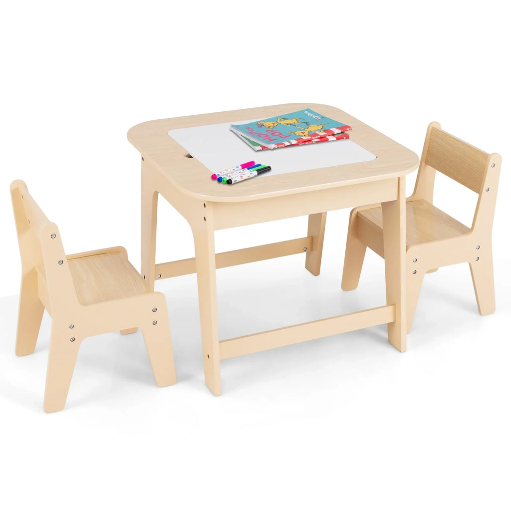 2026 NewOLAKIDS Kids Table and Chair Set, 3 in 1 Wooden Activity Table with Removable Tabletop, Blackboard and Whiteboard for Toddlers Arts Crafts Drawing Reading Playing, Playroom Nursery (Natural)