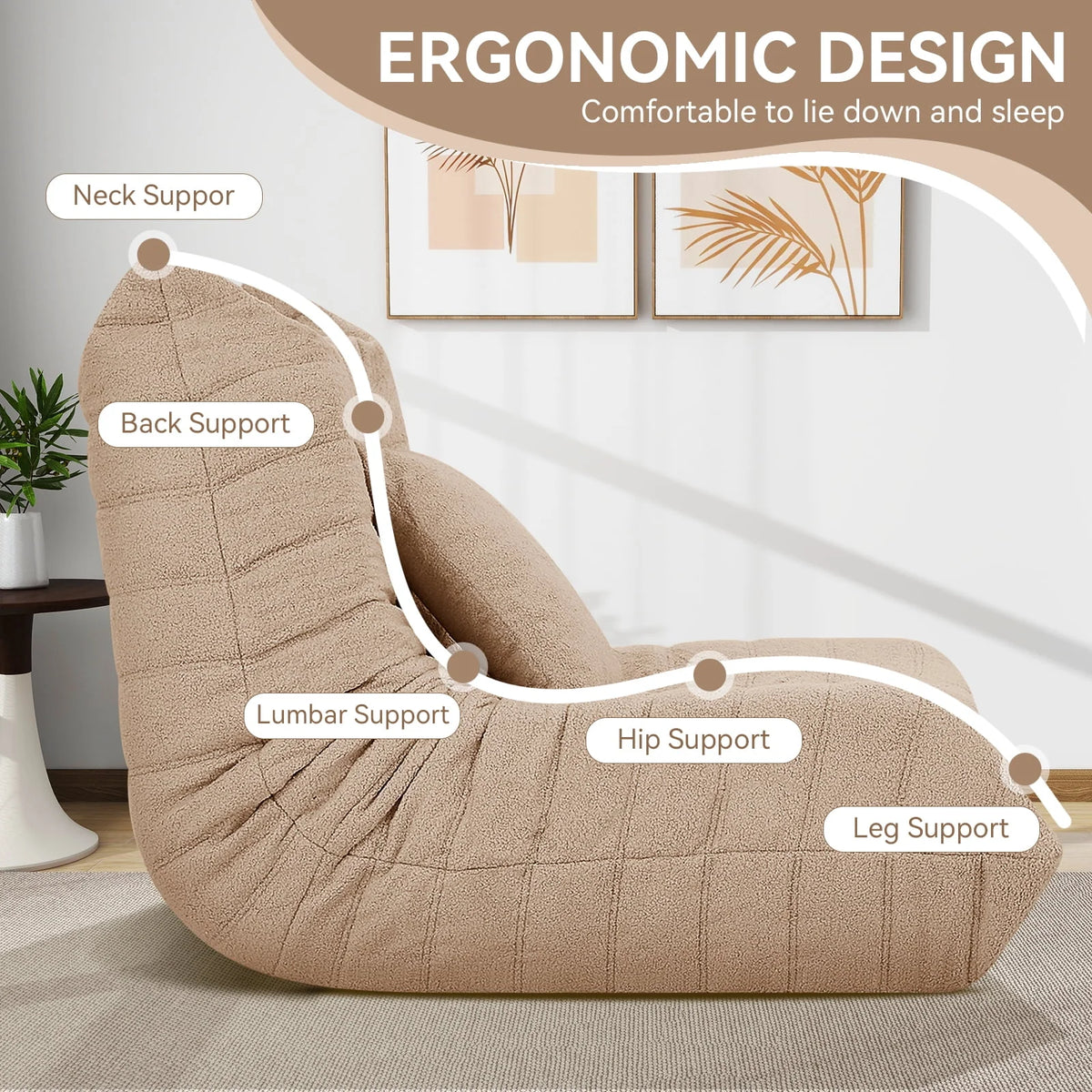 2026 NewVFD Bean Bag Chairs for Adults, Beanbag Chair with Ottoman Lounge Sofa Memory Foam Comfy Reading Chair for Bedroom & Living Room, Lazy Floor Sofa Couch