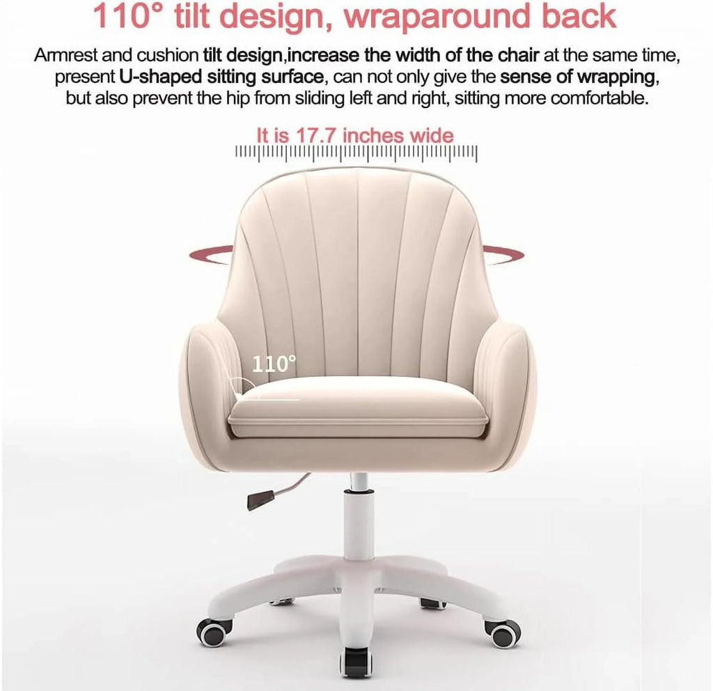 2026 NewHome Office Chair Computer Chair with Mid-Back Upholstered Modern Tufted Computer Task Chair Swivel Height Adjustable Velvet Accent Chair."White"