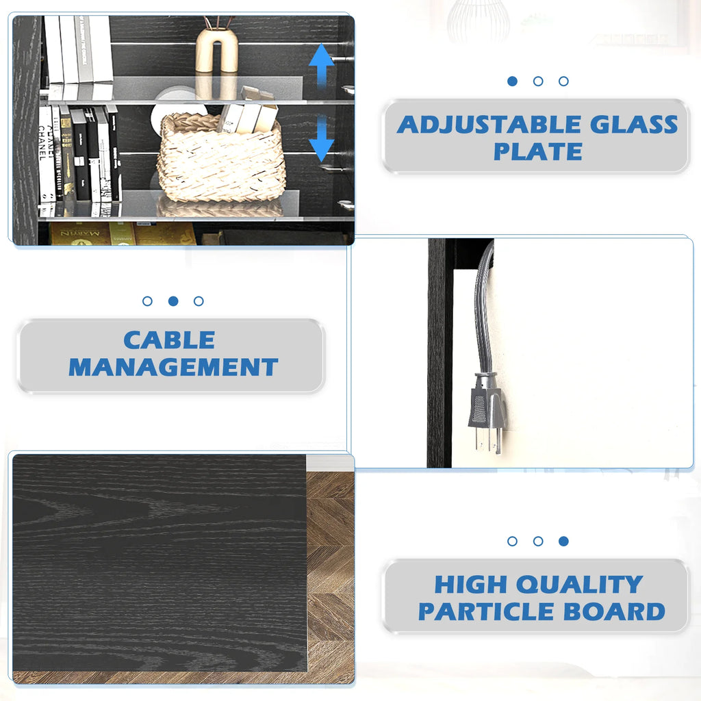 Waleaf Fireplace TV Stand with 18'' Fireplace for TVs up to 65 inch, Two Adjustable Glass Shelves