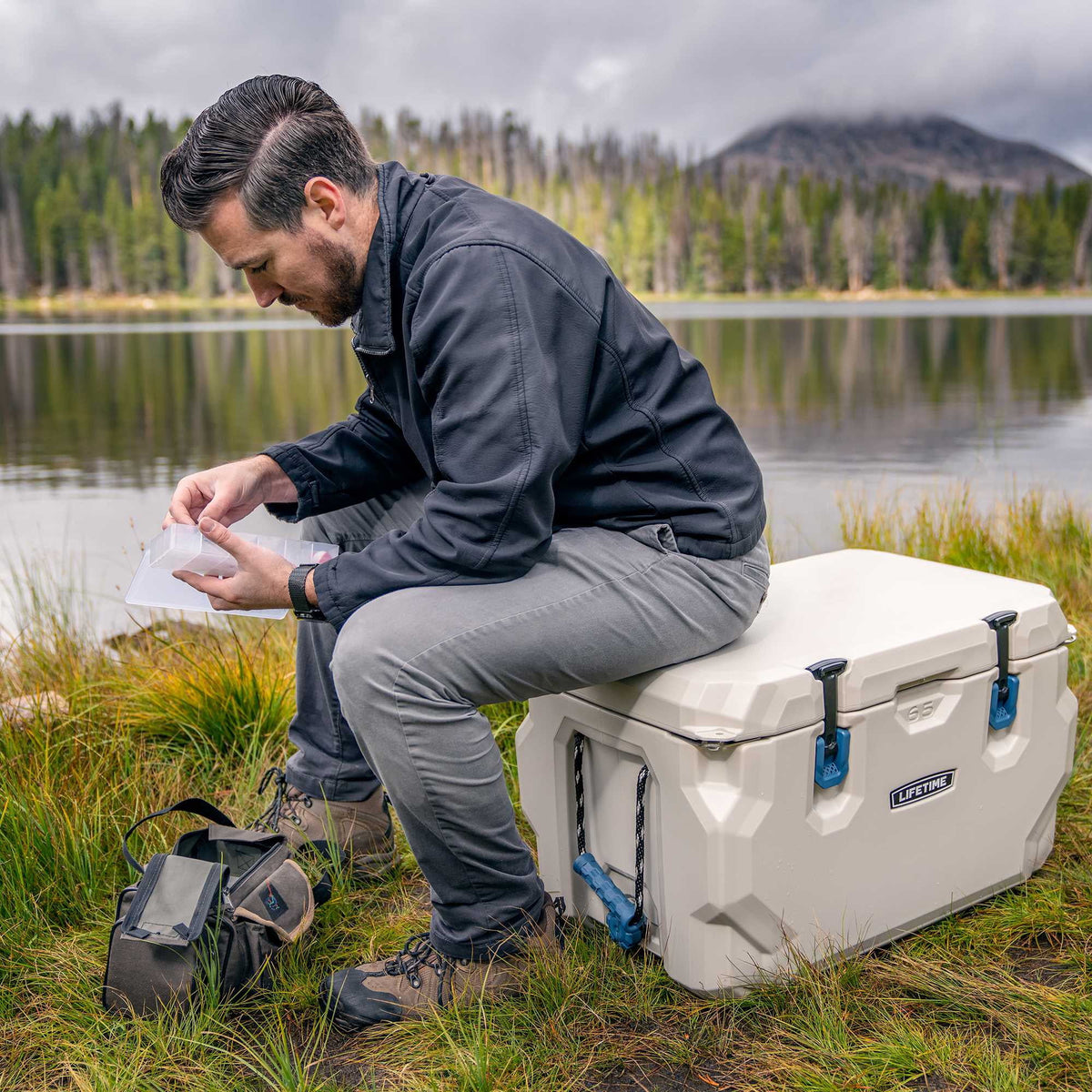 Lifetime 65 qt Bear-Resistant Camping Cooler, Premium High Performance, Ice Retention, Hard Cooler, 75 Can Capacity, Arctic White (90997)