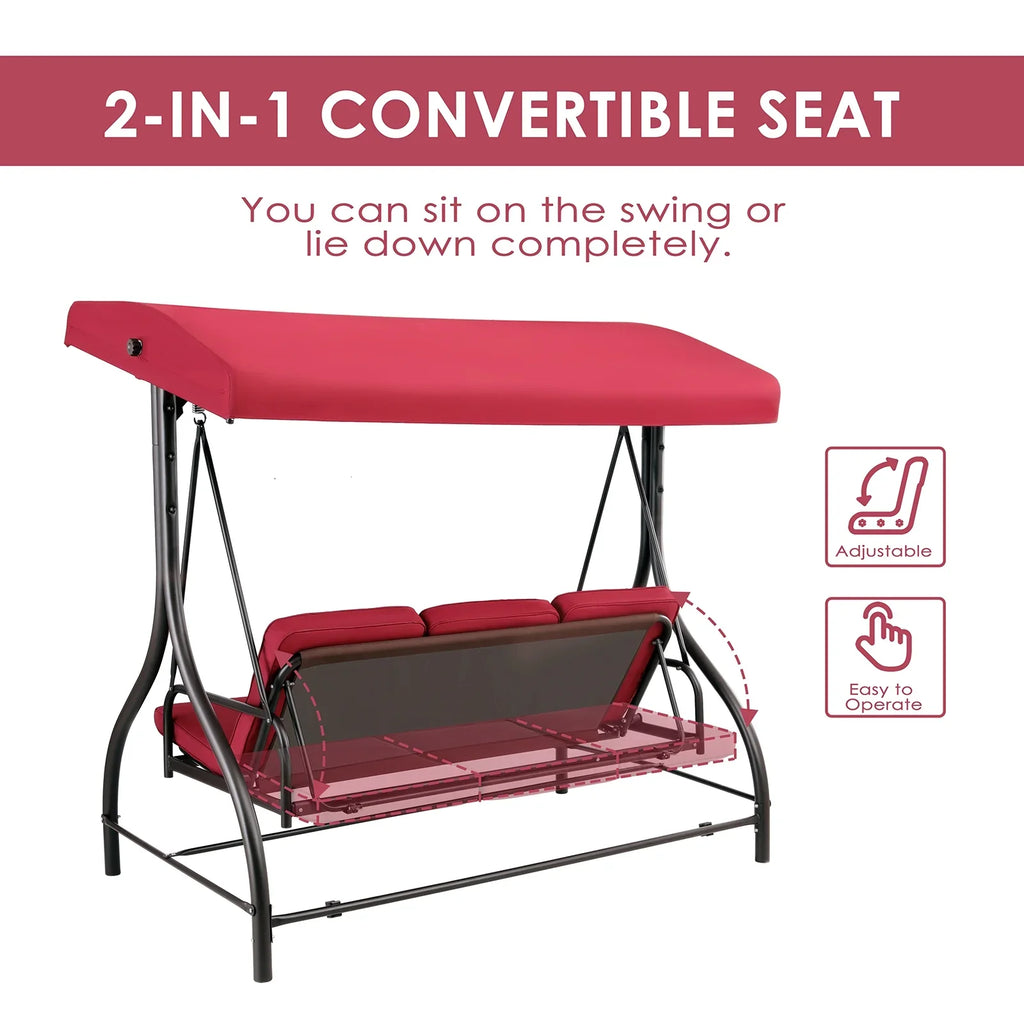 2026 NewArlopu 3 Person Porch Swing Outdoor Converting Canopy Swing Glider with Canopy