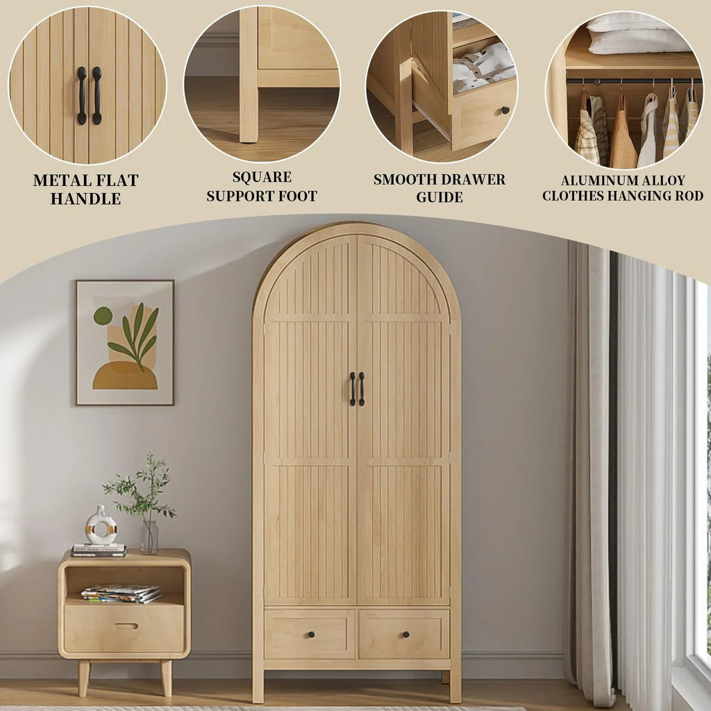 2026 NewArmoire Wardrobe Closet, Bedroom Armoire with Drawers, Wood Wardrobe Storage Cabinets