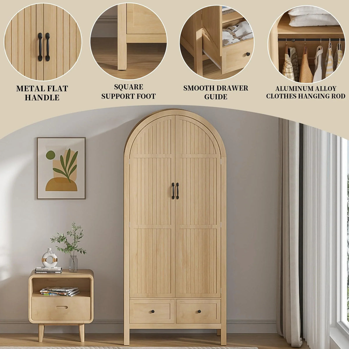 2026 NewArmoire Wardrobe Closet, Bedroom Armoire with Drawers, Wood Wardrobe Storage Cabinets