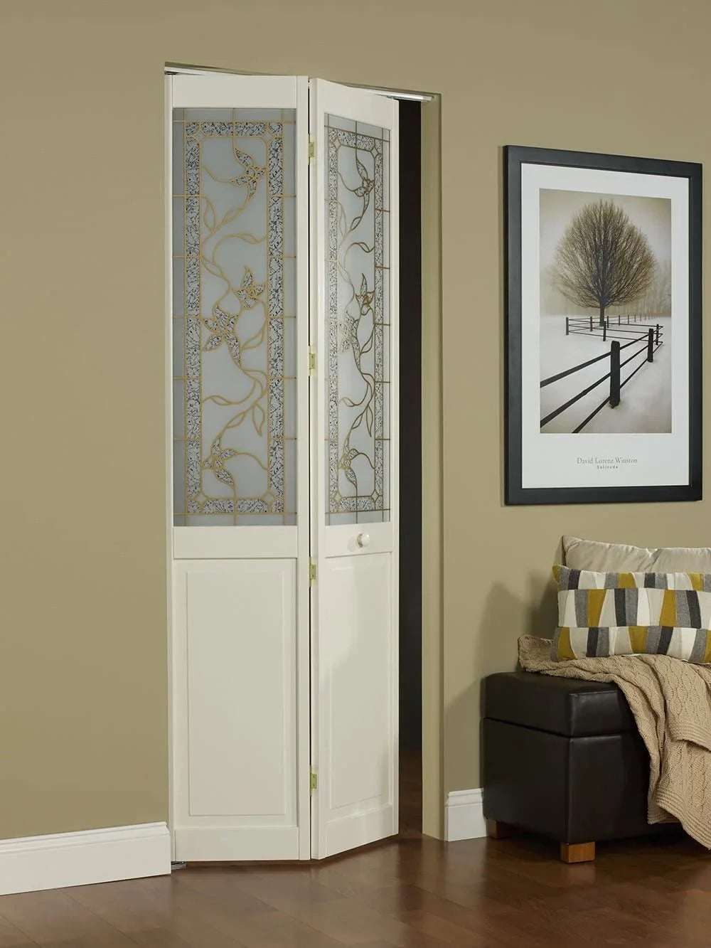 2026 NewLTL Home Products Pinecroft Tuscany Decorative Glass/Raised Panel Interior Bifold Solid Pine Wood Door, 24" x 80", Unfinished Pine 24x80 Inch